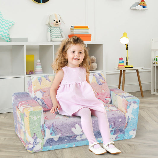 2-in-1 Flip Out Kids Sofa Chair with Detachable Flannel Fabric Cover and Glowing Patterns-Color - Tampa Home & Garden Store