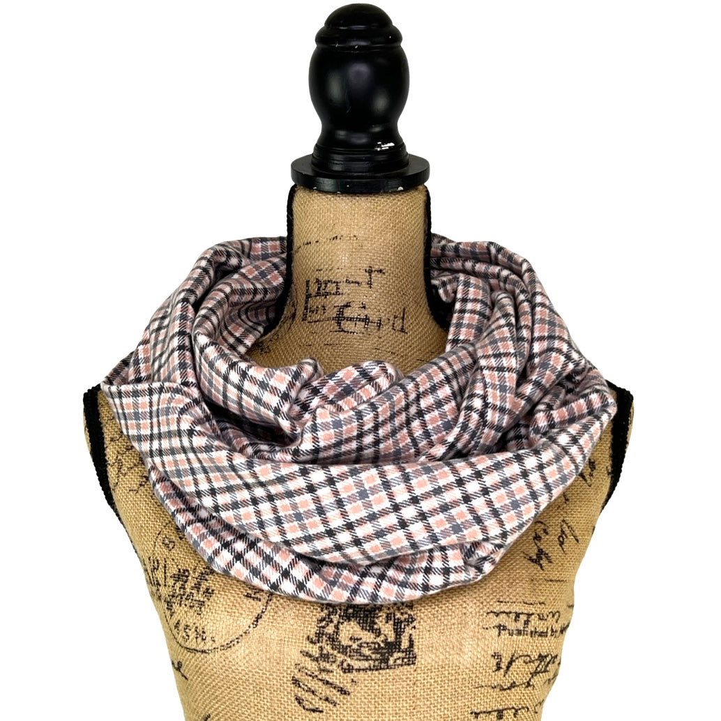 Soft Pink, Grey, Black and White Plaid Flannel Infinity or Blanket Scarf - Tampa Home & Garden Store
