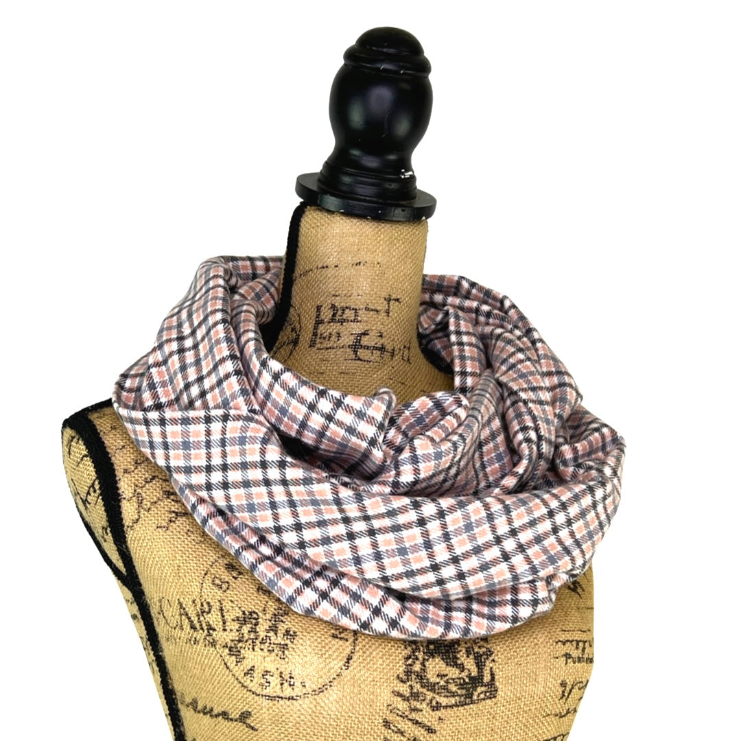 Soft Pink, Grey, Black and White Plaid Flannel Infinity or Blanket Scarf - Tampa Home & Garden Store