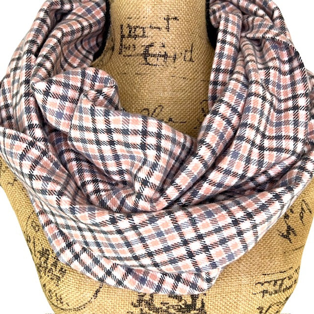 Soft Pink, Grey, Black and White Plaid Flannel Infinity or Blanket Scarf - Tampa Home & Garden Store