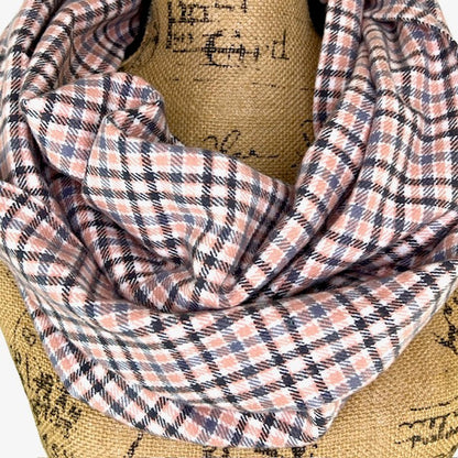Soft Pink, Grey, Black and White Plaid Flannel Infinity or Blanket Scarf - Tampa Home & Garden Store