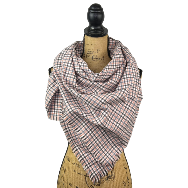 Soft Pink, Grey, Black and White Plaid Flannel Infinity or Blanket Scarf - Tampa Home & Garden Store