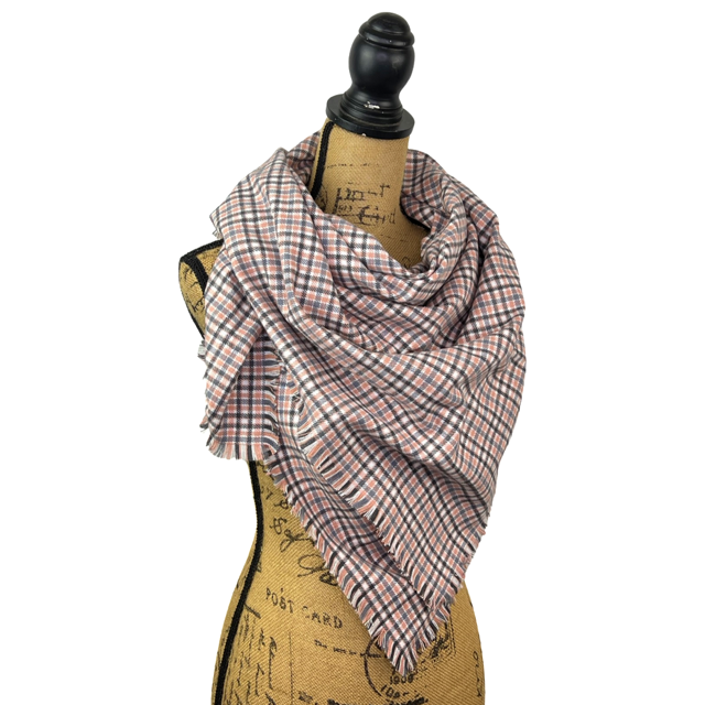 Soft Pink, Grey, Black and White Plaid Flannel Infinity or Blanket Scarf - Tampa Home & Garden Store