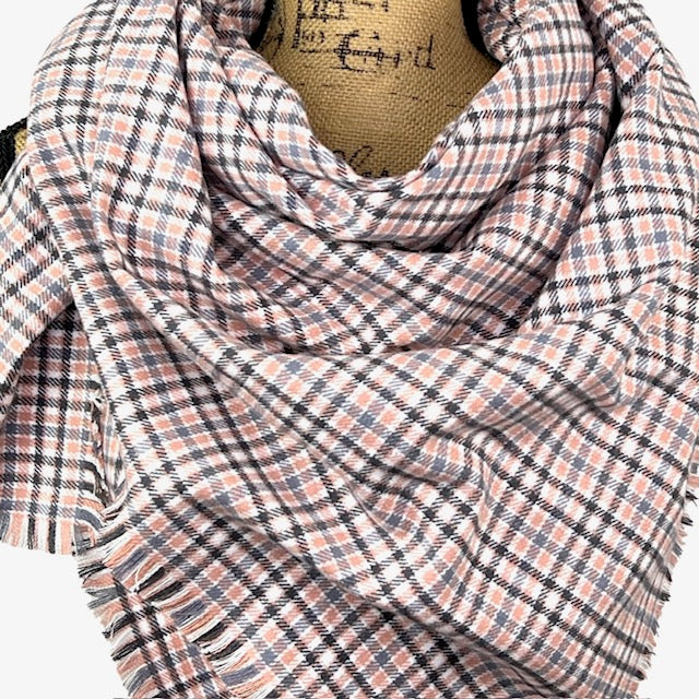 Soft Pink, Grey, Black and White Plaid Flannel Infinity or Blanket Scarf - Tampa Home & Garden Store