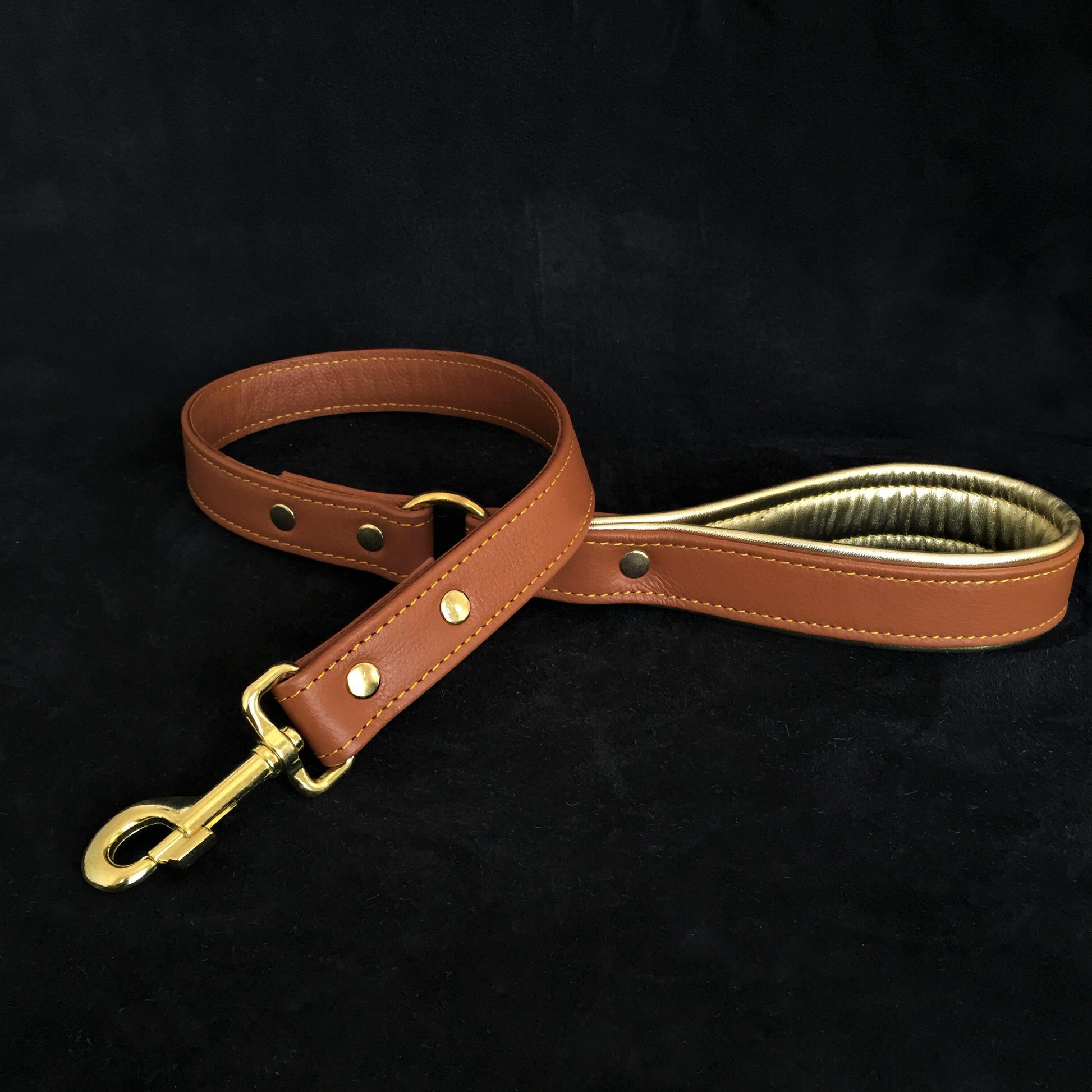 Soft leather brass plated leash - Tampa Home & Garden Store