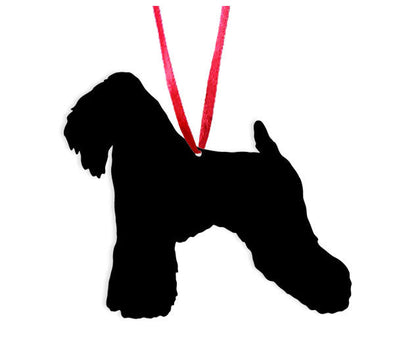 Soft Coated Wheaten Terrier plant stake in black with red ribbon hanger by Rustica Ornamentals on Tampa Home & Garden Store