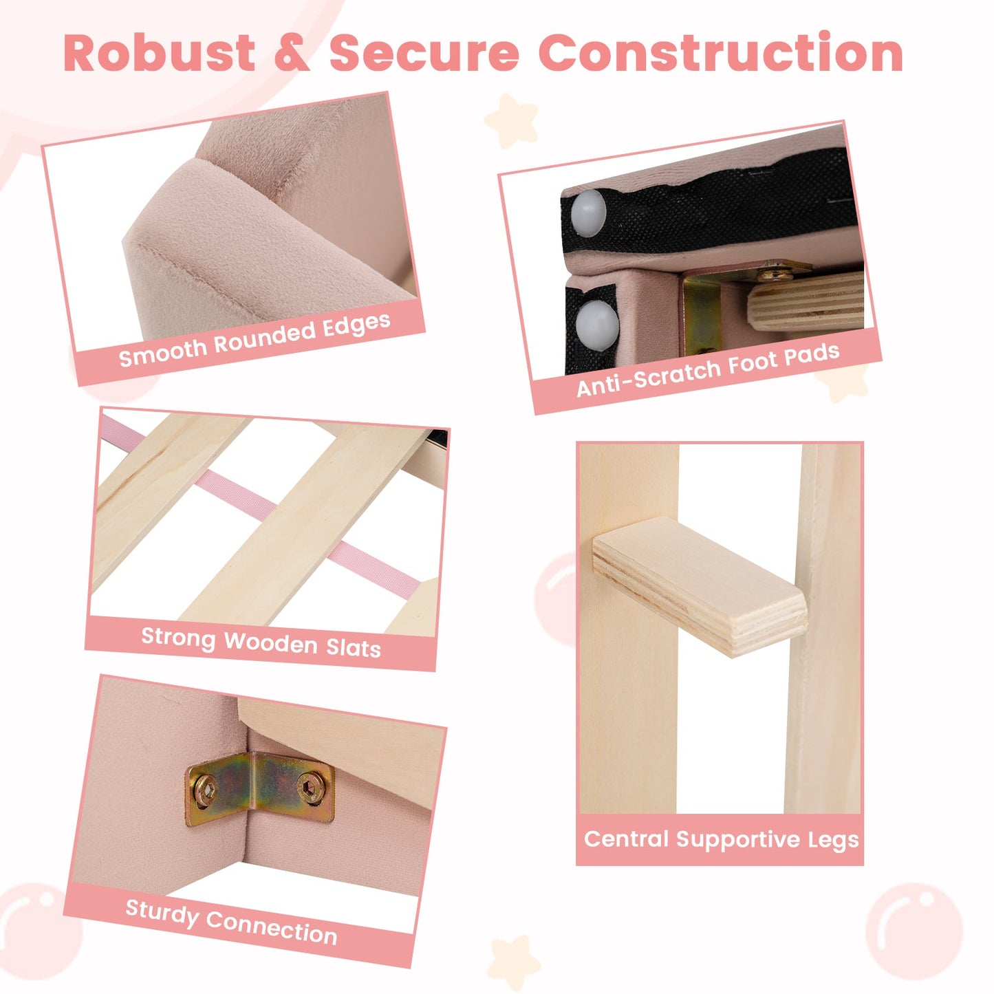 Soft Velvet Fabric Toddler Bed Frame with Safety Rails
