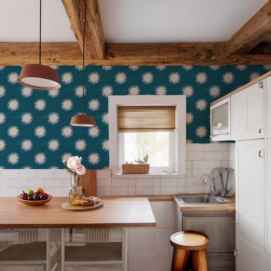 Sol Wallpaper, blue and white - Tampa Home & Garden Store