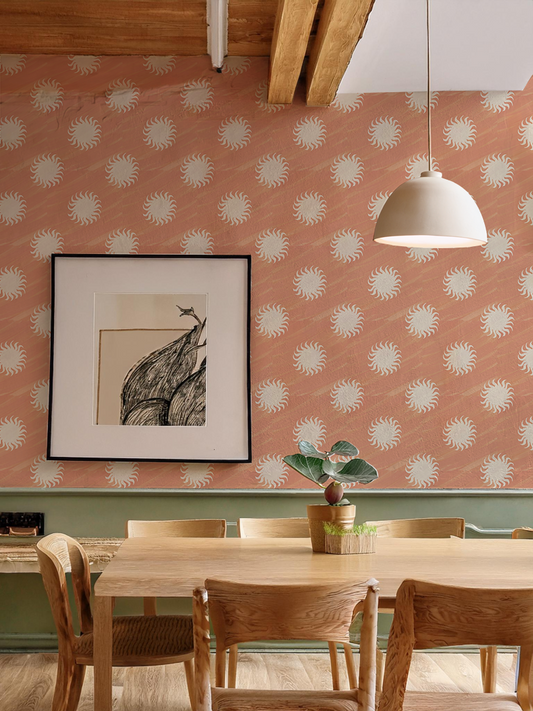 Sol Wallpaper, terra cotta and off-white - Tampa Home & Garden Store