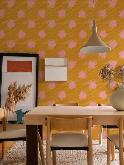 Sol Wallpaper, yellow and light pink - Tampa Home & Garden Store