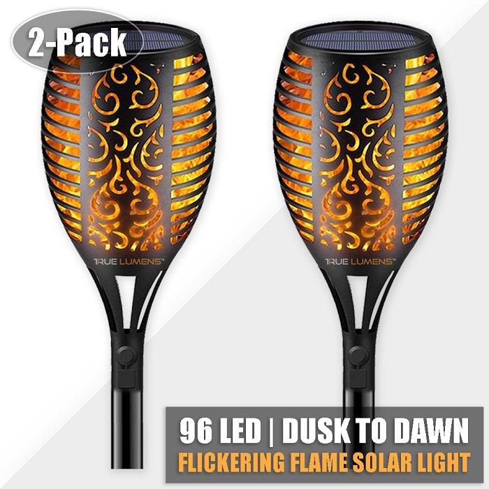 SolaFlame® | 96LED Flickering Flame Outdoor Solar Light | Dusk to Dawn | 2-Pack - Tampa Home & Garden Store
