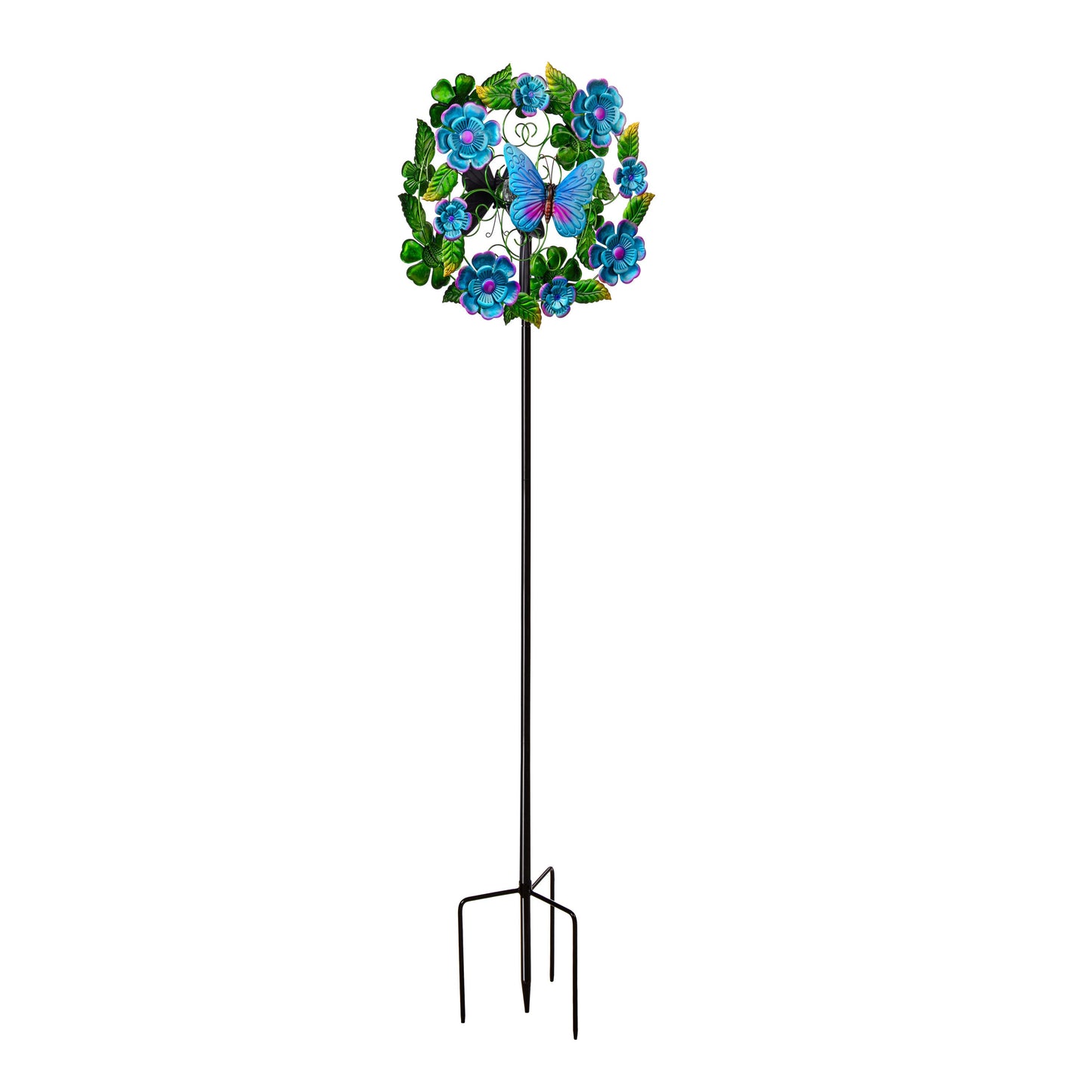 Solar Metal Wind Spinner, Blueflower & Butterfly, 74"H - Tampa Home & Garden Store