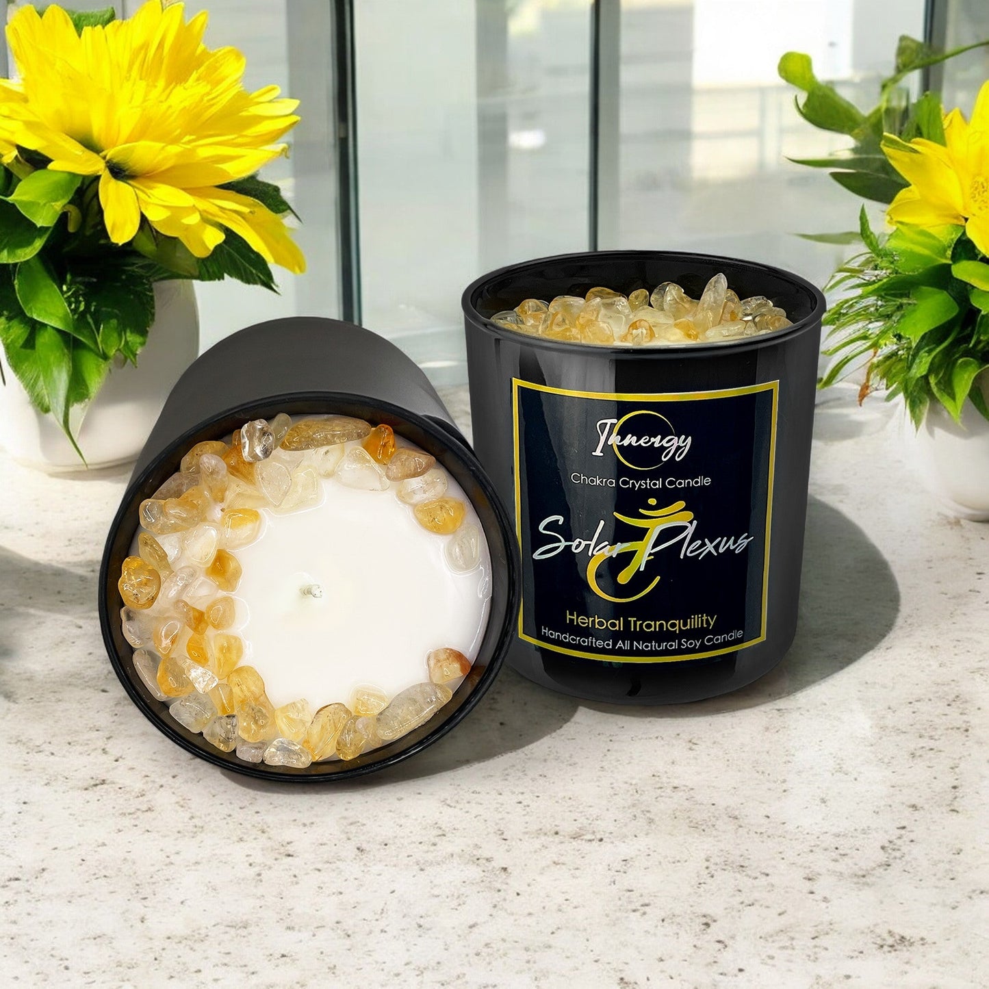 Solar Plexus Chakra Crystal Candle with Citrine | Coconut-Soy Wax Candle, 9oz - Tampa Home & Garden Store