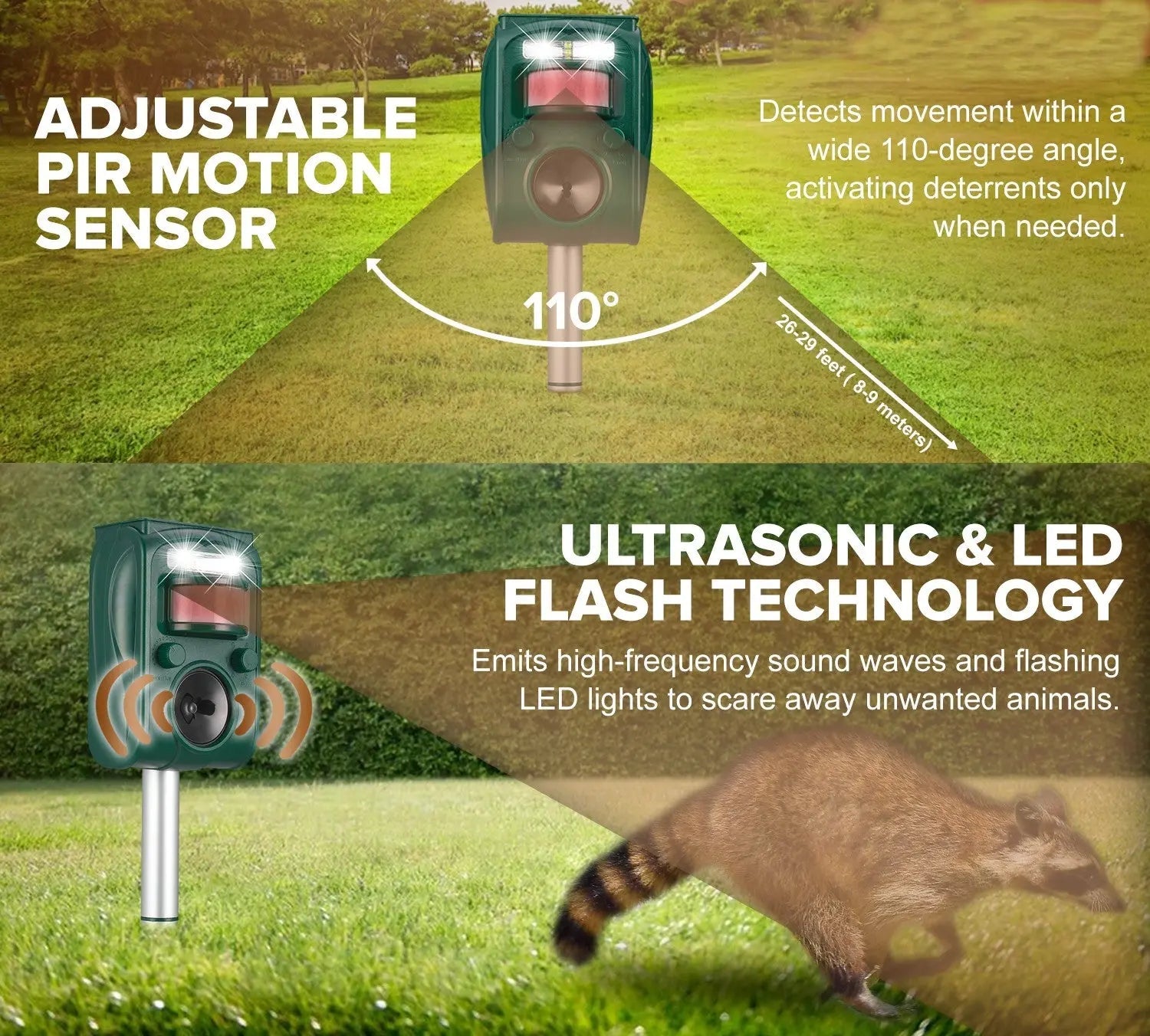 Solar Ultrasonic Outdoor Animal Repellent with PIR sensor and LED flash by Fire Sense on Tampa Home & Garden Store