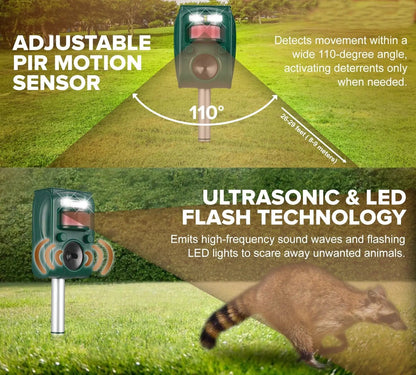 Solar Ultrasonic Outdoor Animal Repellent with PIR sensor and LED flash by Fire Sense on Tampa Home & Garden Store