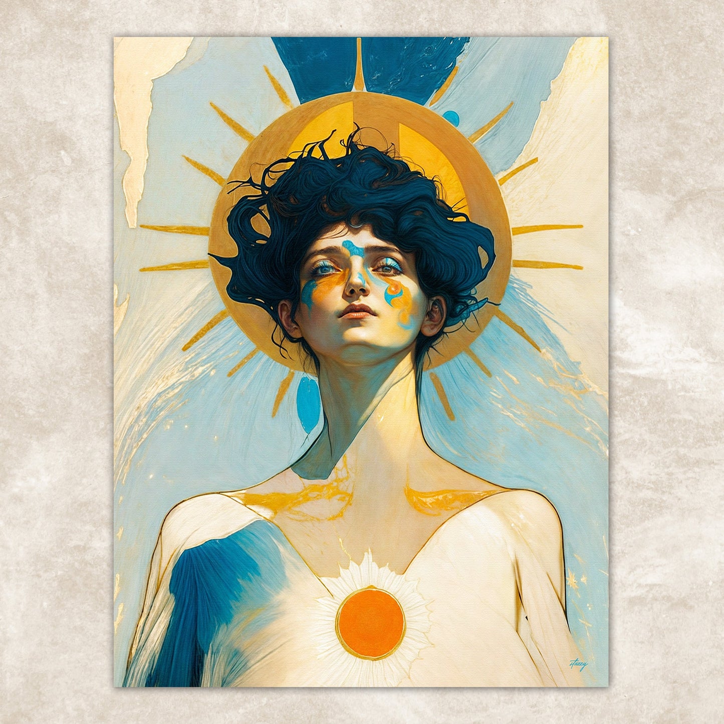 Canvas Print Solar Serenity II Tailored Canvases portrait with blue hair and sun halo on Tampa Home & Garden Store