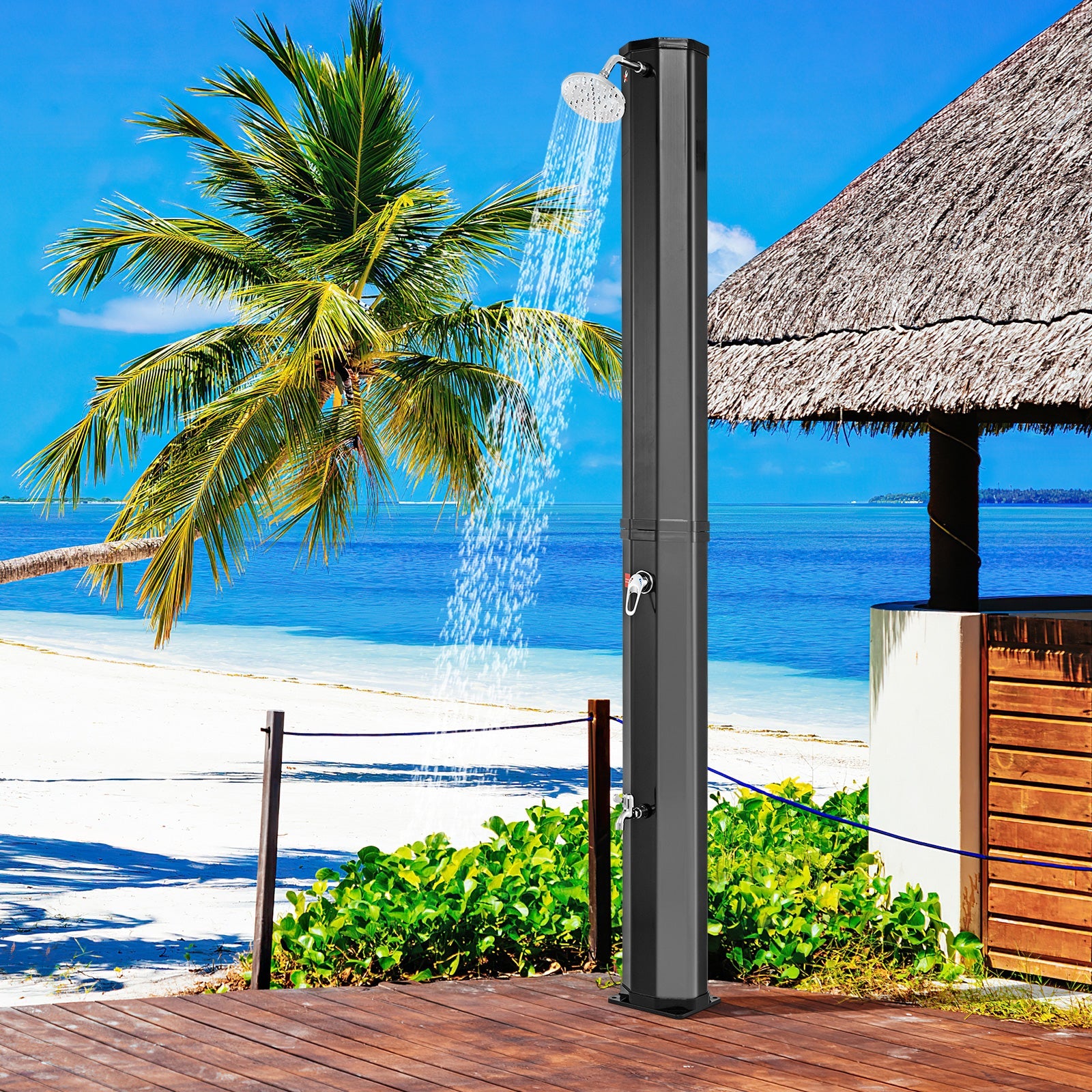 GemGear 7.5 ft solar heated outdoor shower black unit with shower head at the beach 15.9gal on Tampa Home & Garden Store
