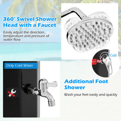 GemGear 7.5 ft solar heated outdoor shower with shower head in black, portable shower system on Tampa Home & Garden Store