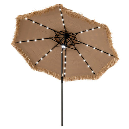 10 Feet Hawaiian Style Solar Lighted Thatched Tiki Patio Umbrella