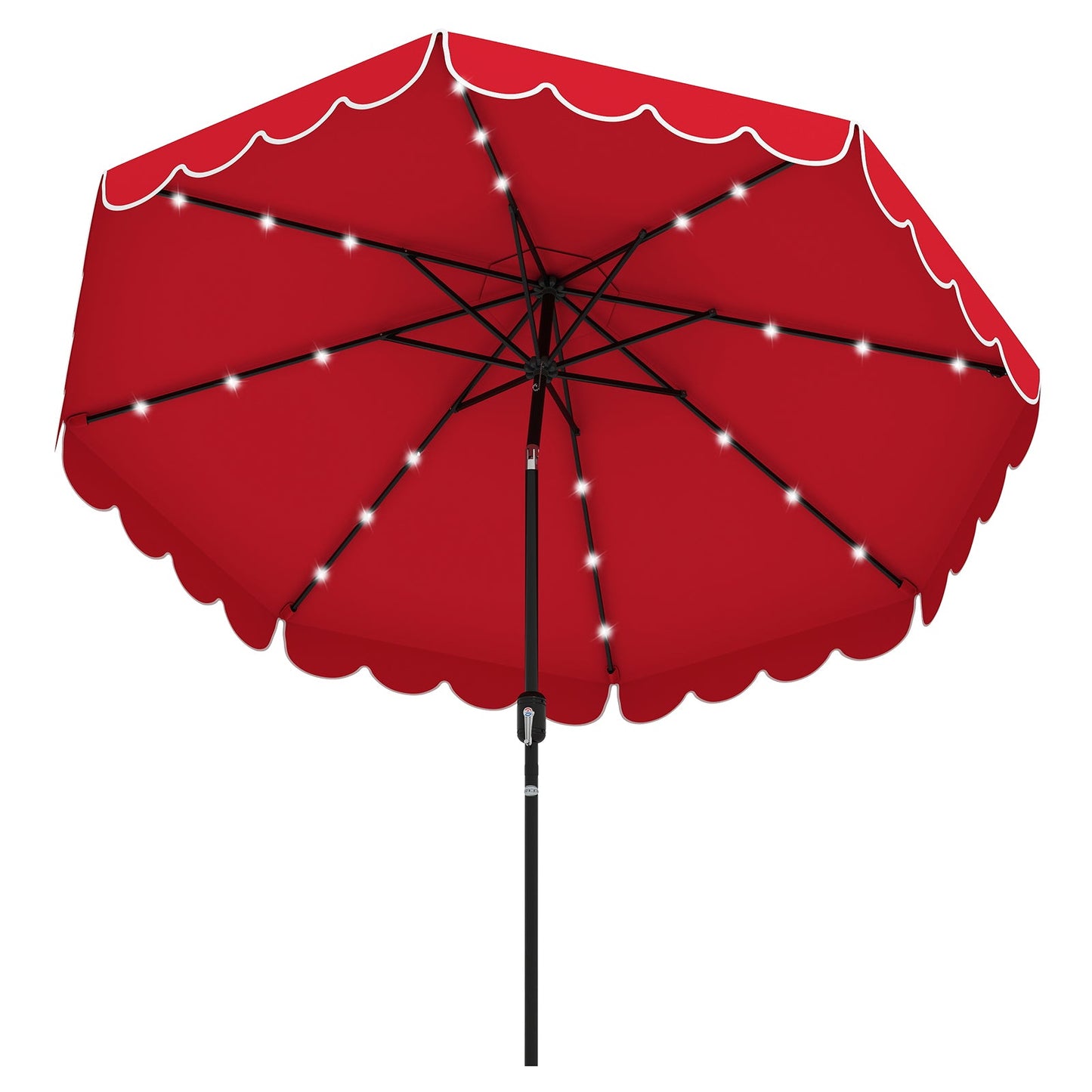 9.3 FT Solar Patio Umbrella with 24 LED Lights Vented Top and Ruffles-Gray