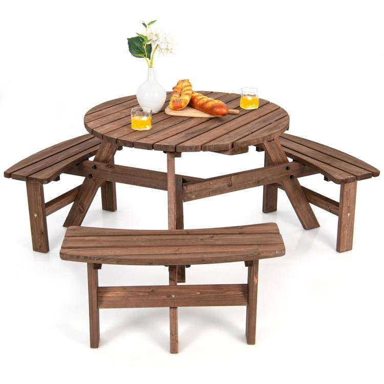 Solid Cedar Wood Outdoor Picnic Table with 3 Benches Patio Garden Dining Set - Tampa Home & Garden Store