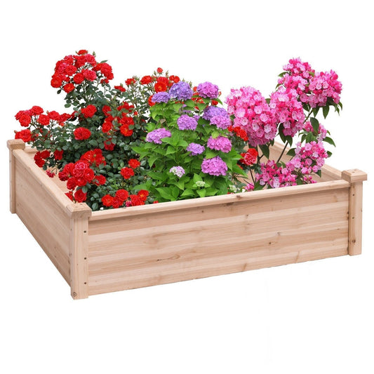 Solid Fir Wood 3.3 ft x 3.3 ft Raised Garden Bed Planter Box - Tampa Home & Garden Store