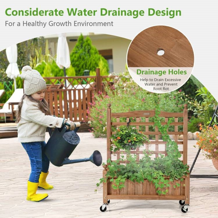Solid Fir Wood Outdoor Raised Garden Bed Planter Box Cart on Wheels with Trellis - Tampa Home & Garden Store