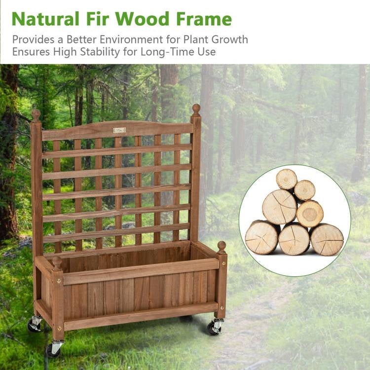 Solid Fir Wood Outdoor Raised Garden Bed Planter Box Cart on Wheels with Trellis - Tampa Home & Garden Store