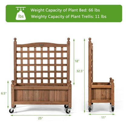 Solid Fir Wood Outdoor Raised Garden Bed Planter Box Cart on Wheels with Trellis - Tampa Home & Garden Store