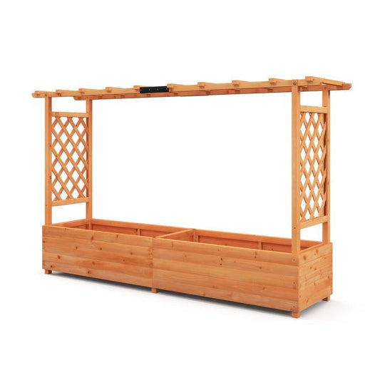 Solid Fir Wood Rectangle Raised Garden Bed with Side Trellis - Tampa Home & Garden Store