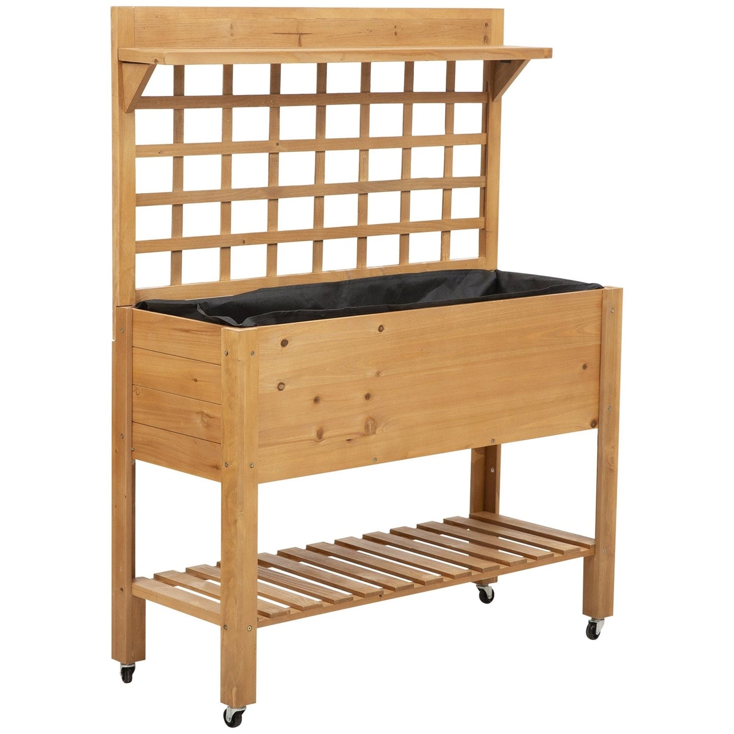 Solid Fir Wood Trellis Elevated Garden Raised Planter Bed with Wheels - Tampa Home & Garden Store