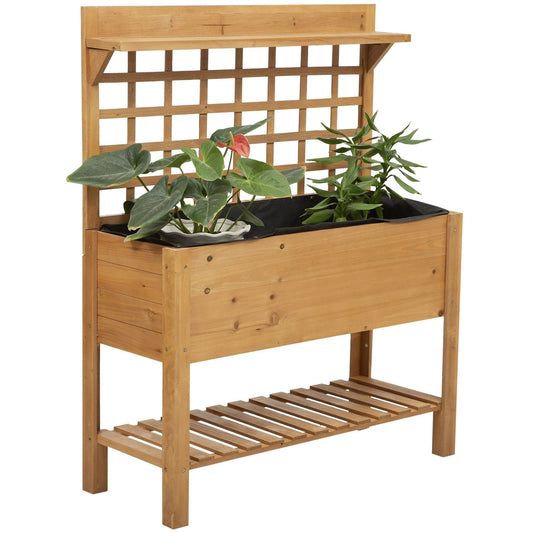 Solid Fir Wood Trellis Elevated Garden Raised Planter Bed with Wheels - Tampa Home & Garden Store