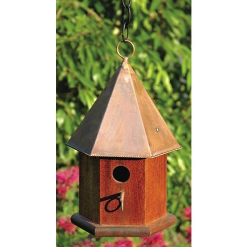 Solid Mahogany Wood Songbird Birdhouse with Shiny Copper Roof - Tampa Home & Garden Store
