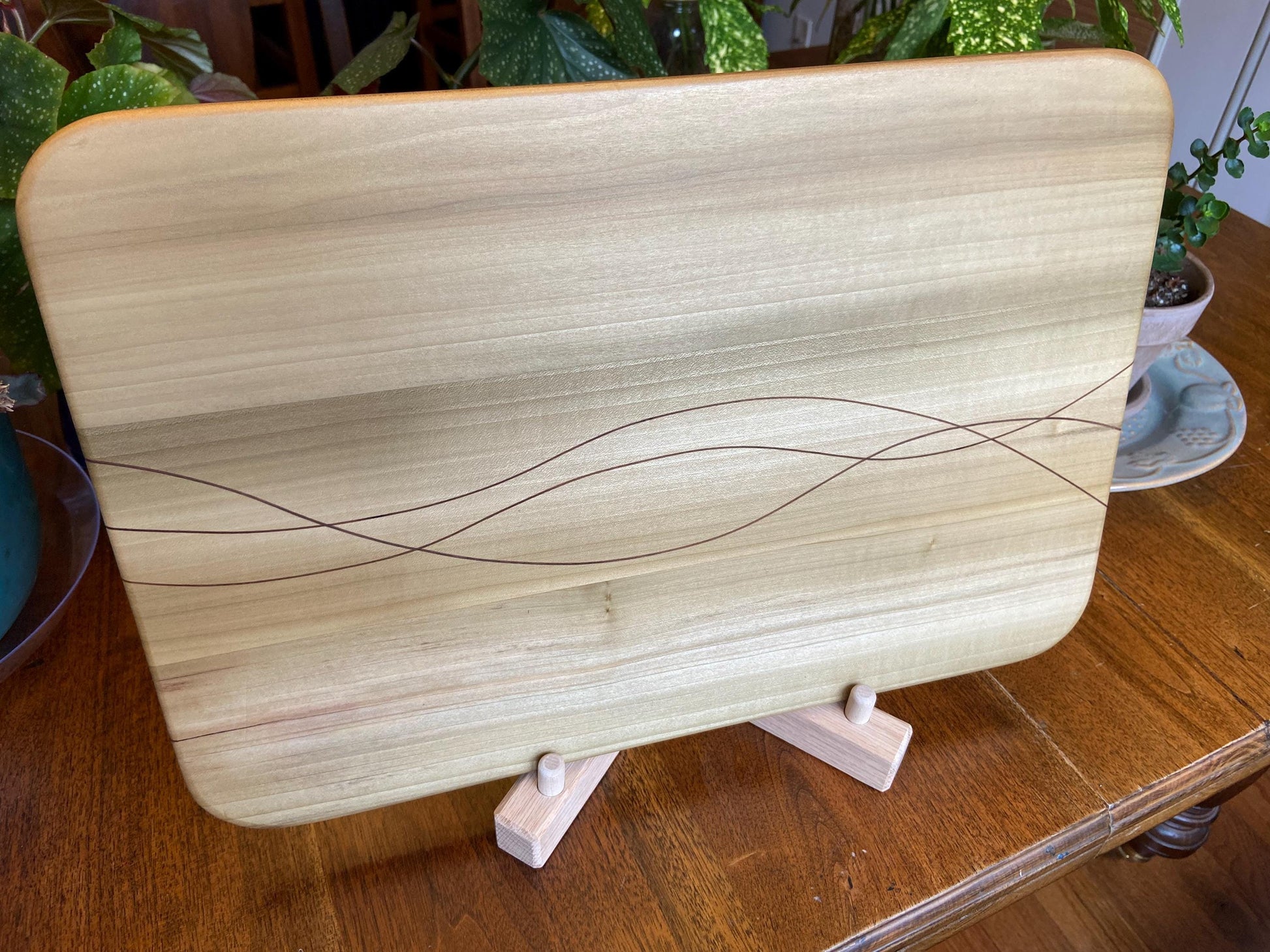 Solid Poplar charcuterie board - Peruvian Walnut banding/inlay. - Tampa Home & Garden Store