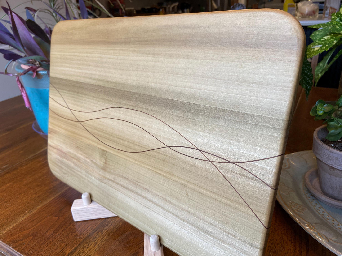 Solid Poplar charcuterie board - Peruvian Walnut banding/inlay. - Tampa Home & Garden Store