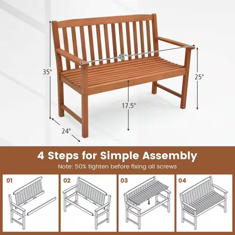 Solid Wood 4-Ft. Outdoor Patio Garden Bench - 800 lbs. Weight Capacity - Tampa Home & Garden Store