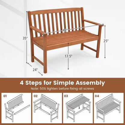 Solid Wood 4-Ft. Outdoor Patio Garden Bench - 800 lbs. Weight Capacity - Tampa Home & Garden Store