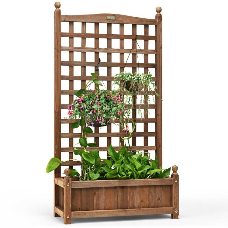 Solid Wood Farmhouse Garden Planter Box with 48-inch High Trellis - Tampa Home & Garden Store