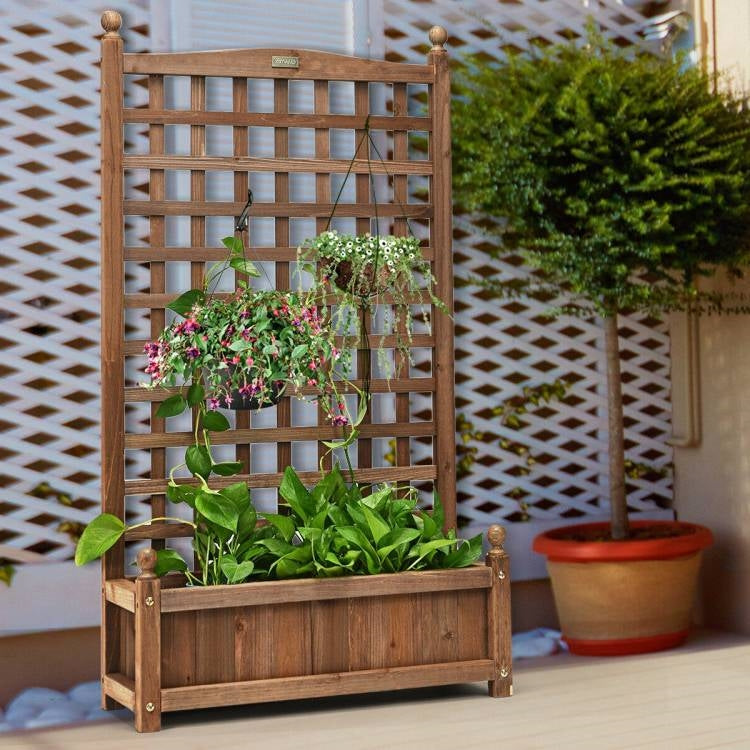 Solid Wood Farmhouse Garden Planter Box with 48-inch High Trellis - Tampa Home & Garden Store