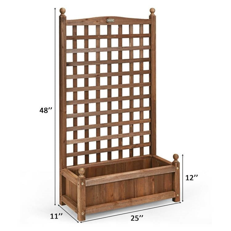 Solid Wood Farmhouse Garden Planter Box with 48-inch High Trellis - Tampa Home & Garden Store