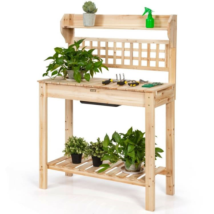 Solid Wood Garden Potting Bench Table with Bottom Shelf and Removeable Sink - Tampa Home & Garden Store