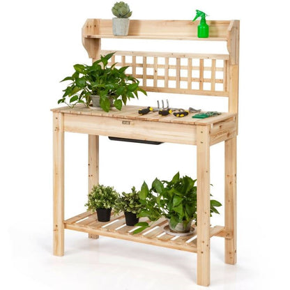 Solid Wood Garden Potting Bench Table with Bottom Shelf and Removeable Sink - Tampa Home & Garden Store