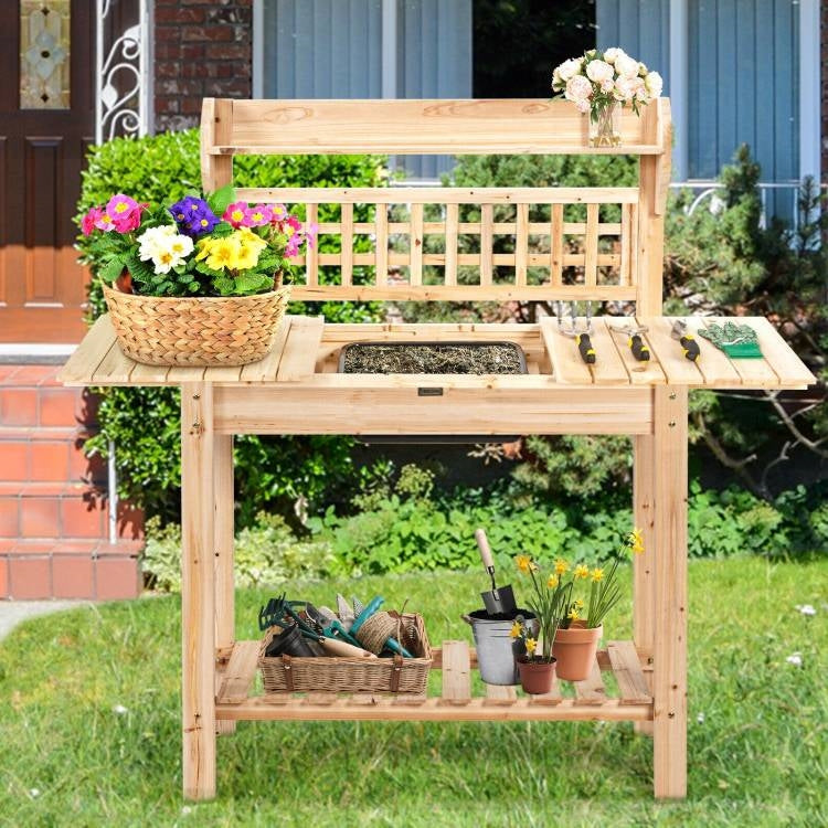 Solid Wood Garden Potting Bench Table with Bottom Shelf and Removeable Sink - Tampa Home & Garden Store