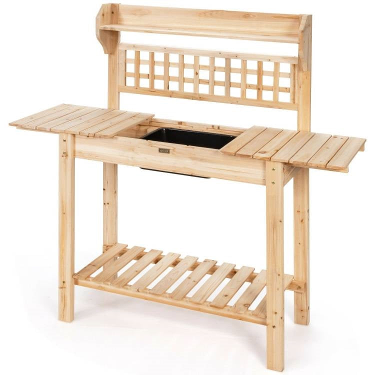 Solid Wood Garden Potting Bench Table with Bottom Shelf and Removeable Sink - Tampa Home & Garden Store