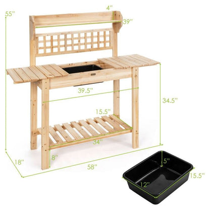 Solid Wood Garden Potting Bench Table with Bottom Shelf and Removeable Sink - Tampa Home & Garden Store