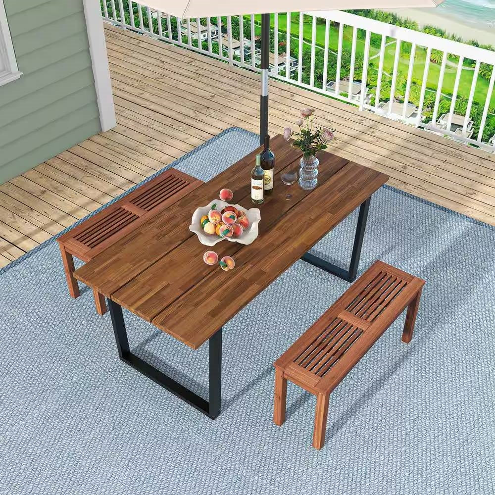 Solid Wood Outdoor 2-Seat Backless Garden Bench in Natural Finish - Tampa Home & Garden Store
