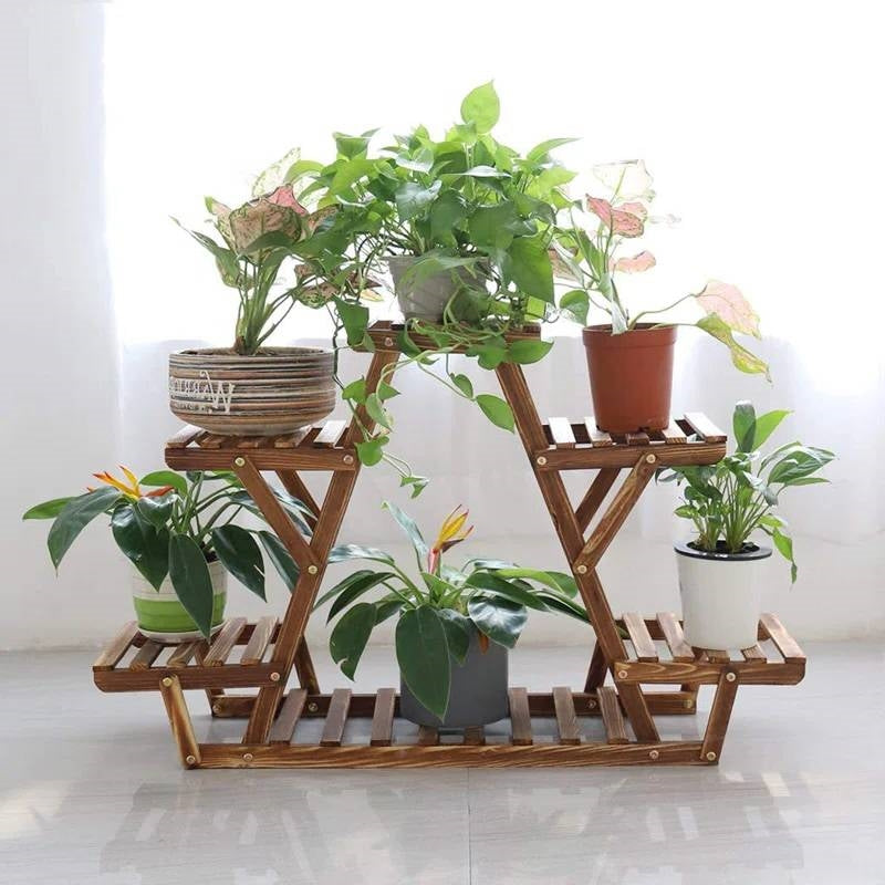 Solid Wood Triangular 6-Shelf Indoor Outdoor Flower Pot Plant Stand - Tampa Home & Garden Store