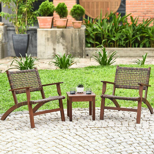 Solid Wood and Rattan 3-Piece Outdoor Patio Furniture Table Chairs Set - Tampa Home & Garden Store