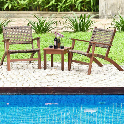 Solid Wood and Rattan 3-Piece Outdoor Patio Furniture Table Chairs Set - Tampa Home & Garden Store