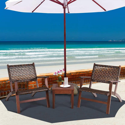 Solid Wood and Rattan 3-Piece Outdoor Patio Furniture Table Chairs Set - Tampa Home & Garden Store